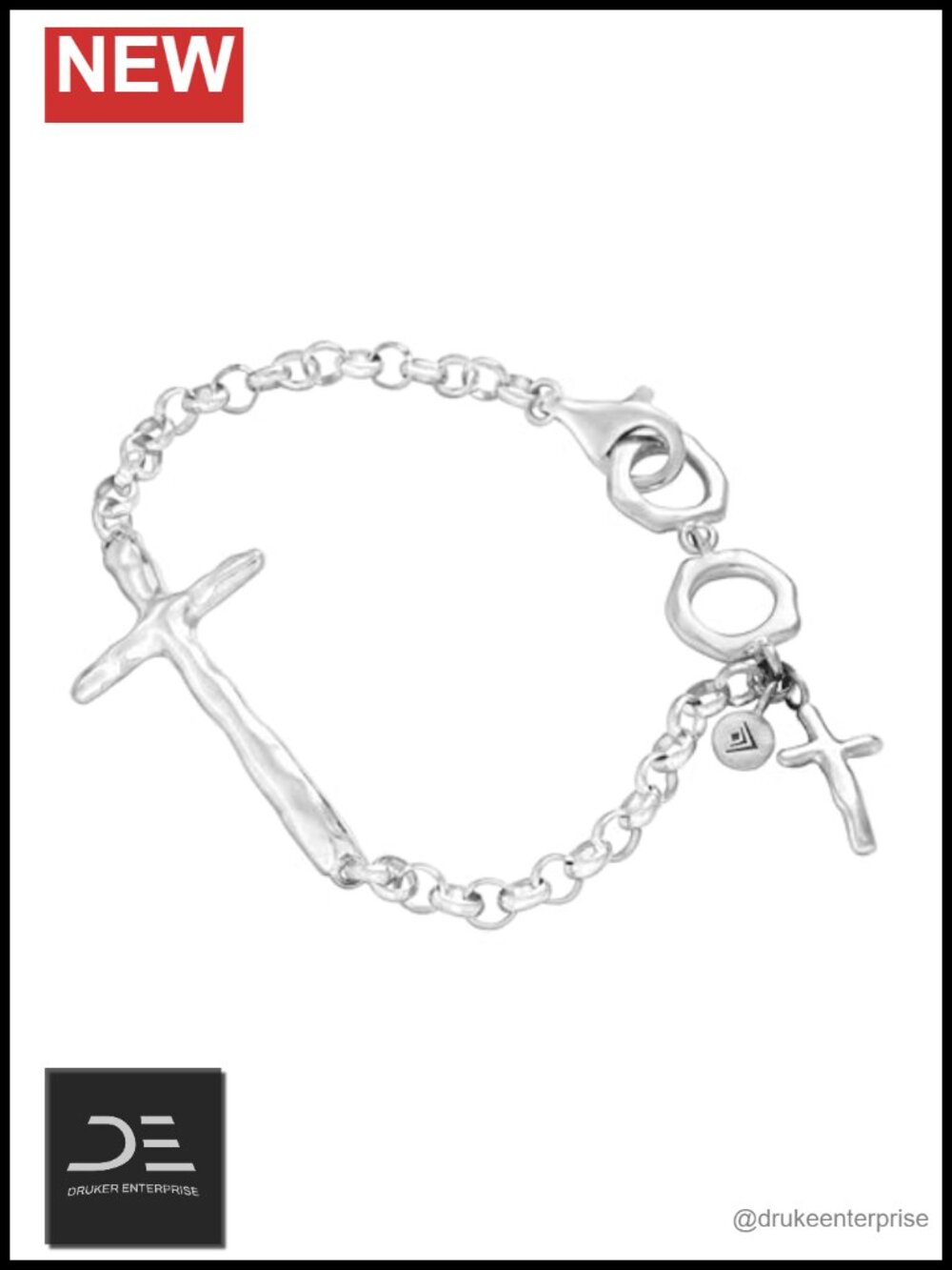 Sterling Silver Polished In Good Faith Cross Rolo Link Bracelet 7.5